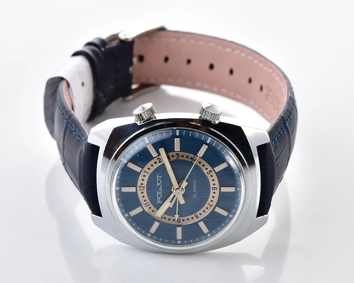 Excellent vintage Soviet Poljot-cricket mechanical watch with alarm function - jeans dial!