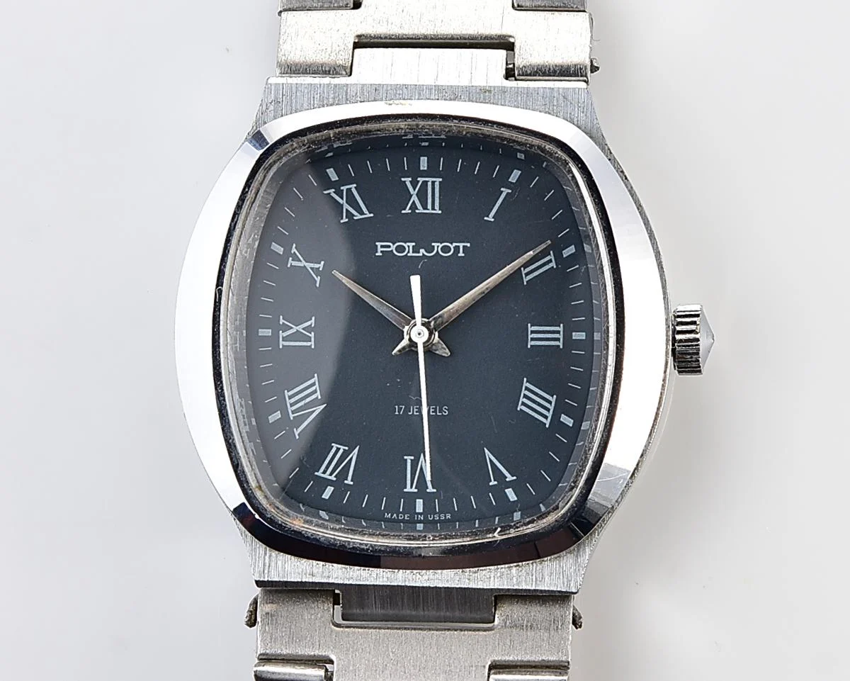 Soviet Poljot mechanical wristwatch with integral stainless steel bracelet