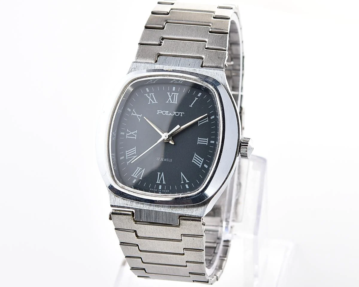 Soviet Poljot mechanical wristwatch with integral stainless steel bracelet