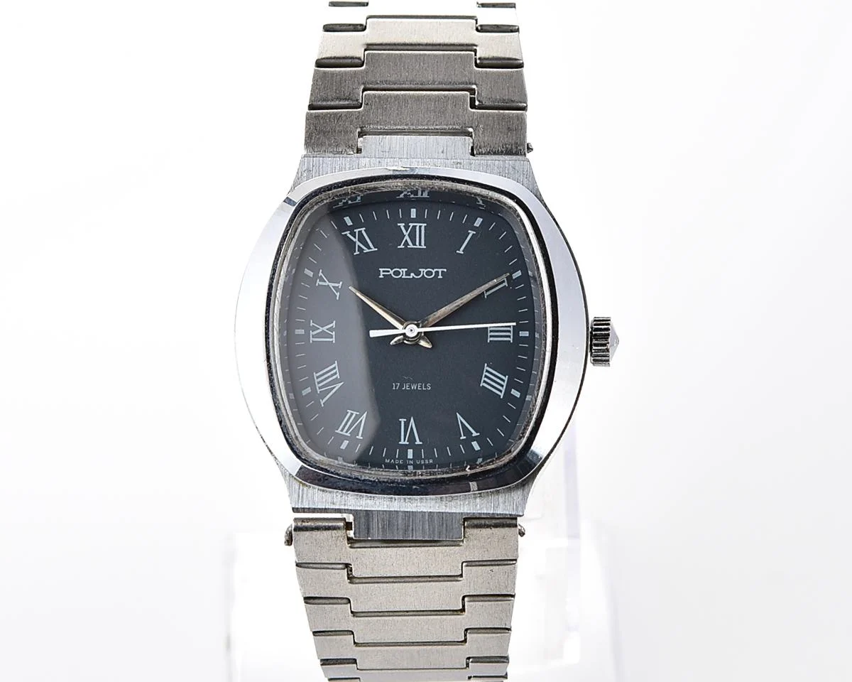 Soviet Poljot mechanical wristwatch with integral stainless steel bracelet