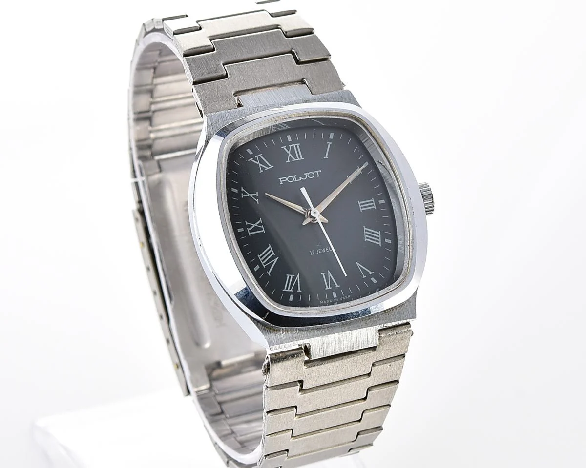 Soviet Poljot mechanical wristwatch with integral stainless steel bracelet