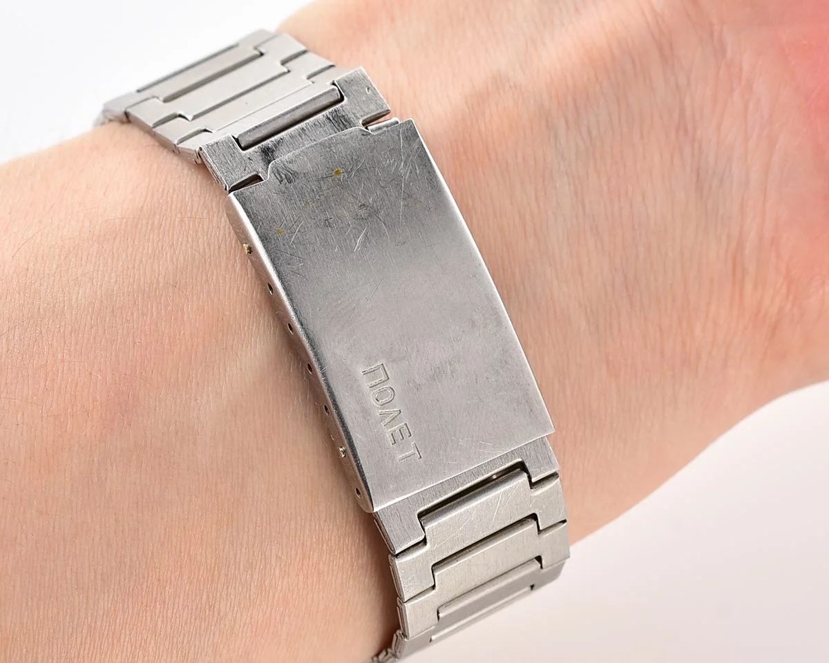 Soviet Poljot mechanical wristwatch with integral stainless steel bracelet