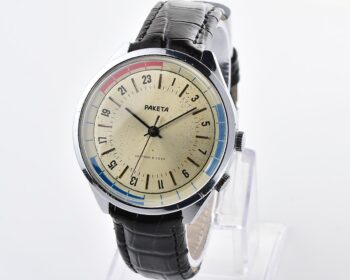Vintage mechanical Raketa watch with 24 hours dial
