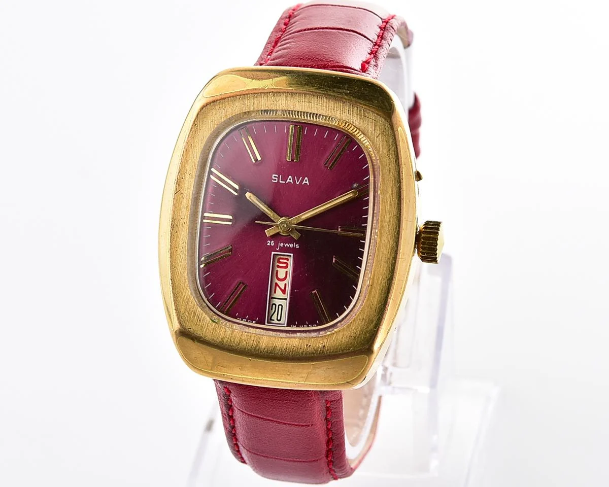 Large Soviet mechanical vintage watch Slava "Fridge" with vertical calendar