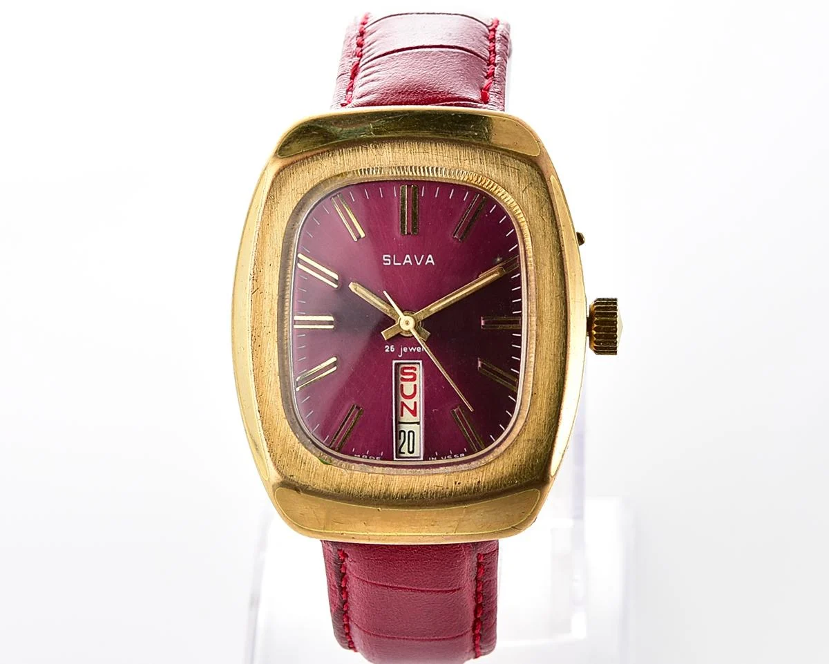 Large Soviet mechanical vintage watch Slava "Fridge" with vertical calendar