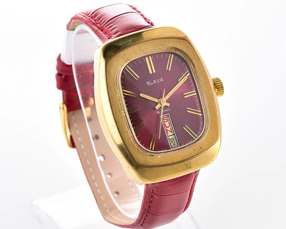 Large Soviet mechanical vintage watch Slava "Fridge" with vertical calendar