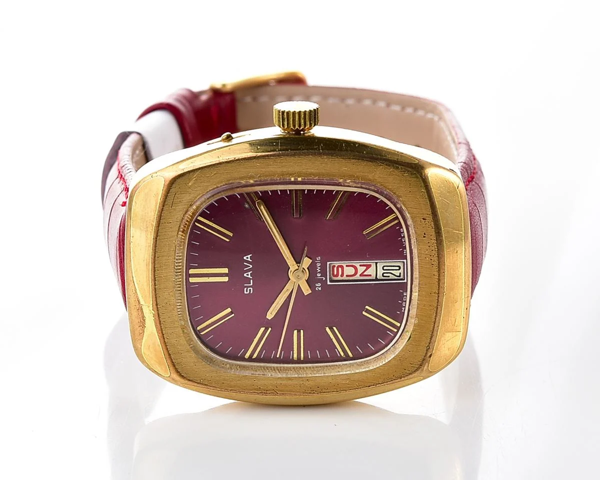 Large Soviet mechanical vintage watch Slava "Fridge" with vertical calendar