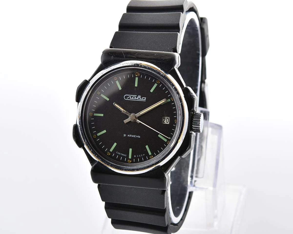 Soviet Slava vintage mechanical watch in nearly weightless plastic body