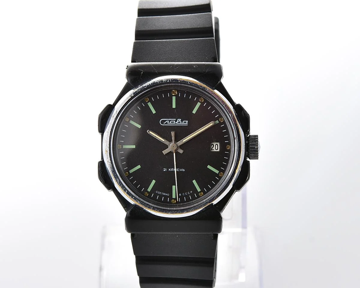 Soviet Slava vintage mechanical watch in nearly weightless plastic body