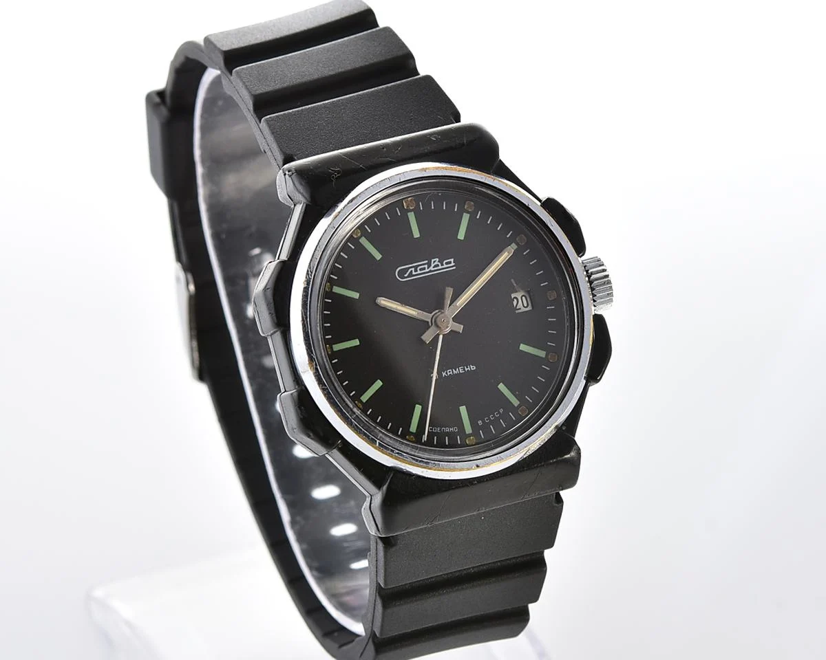 Soviet Slava vintage mechanical watch in nearly weightless plastic body