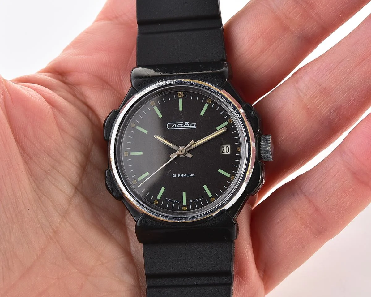 Soviet Slava vintage mechanical watch in nearly weightless plastic body