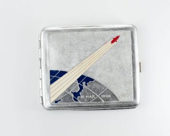 Vintage Space Rocket Sputnik-3 metal cigarette box - soviet cosmos exploration era relic
