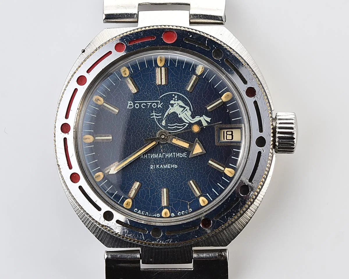 Vostok Amphibia Diver wrist watch (Scuba Dude), with stainless steel bracelet