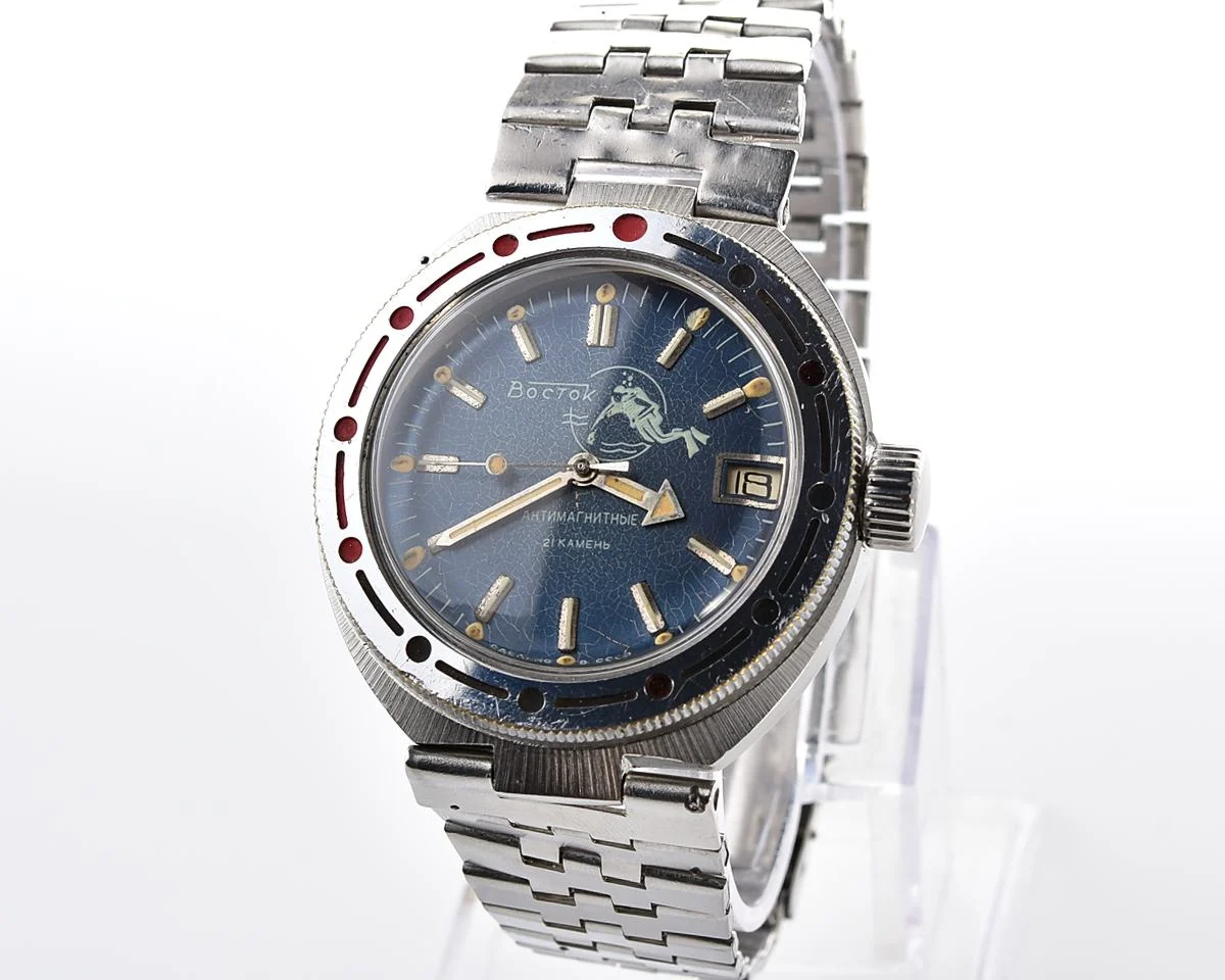 Vostok Amphibia Diver wrist watch (Scuba Dude), with stainless steel bracelet