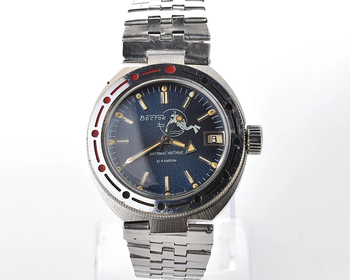 Vostok Amphibia Diver wrist watch (Scuba Dude), with stainless steel bracelet