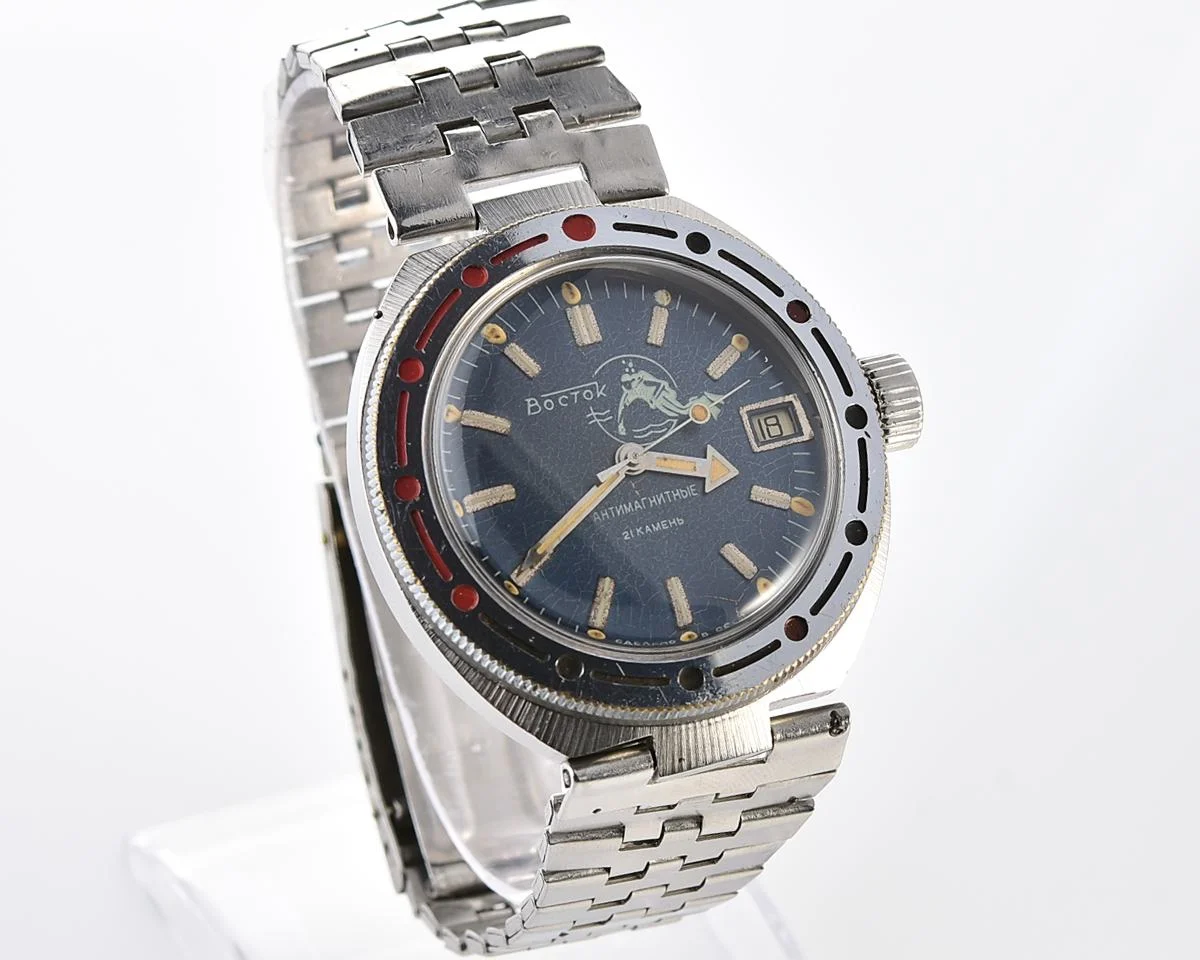 Vostok Amphibia Diver wrist watch (Scuba Dude), with stainless steel bracelet