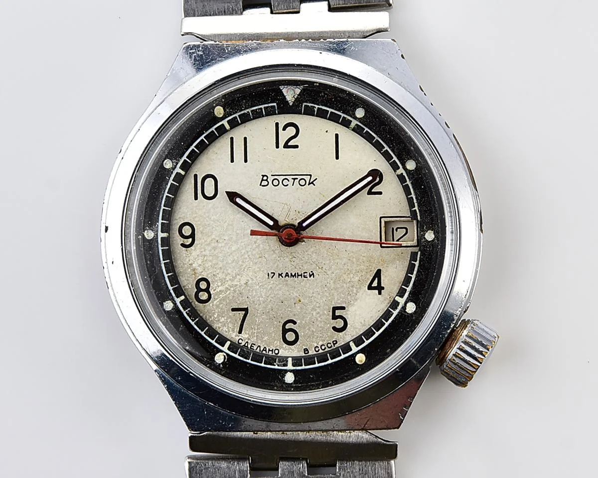Uncommon domestic Soviet mechanical Vostok with crown on 4 o'clock
