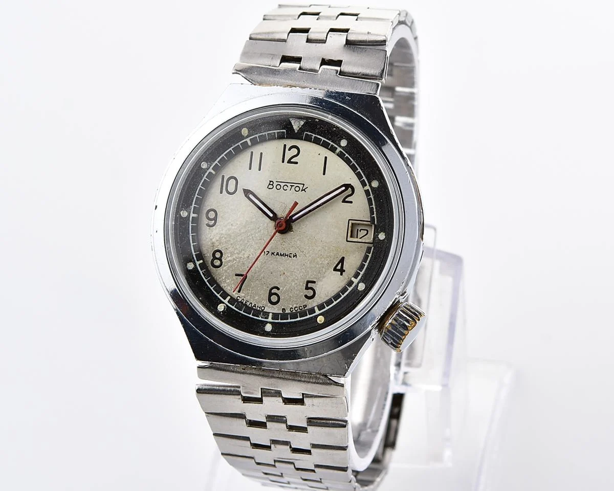 Uncommon domestic Soviet mechanical Vostok with crown on 4 o'clock
