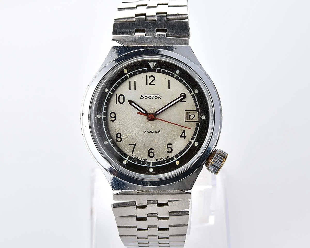 Uncommon domestic Soviet mechanical Vostok with crown on 4 o'clock