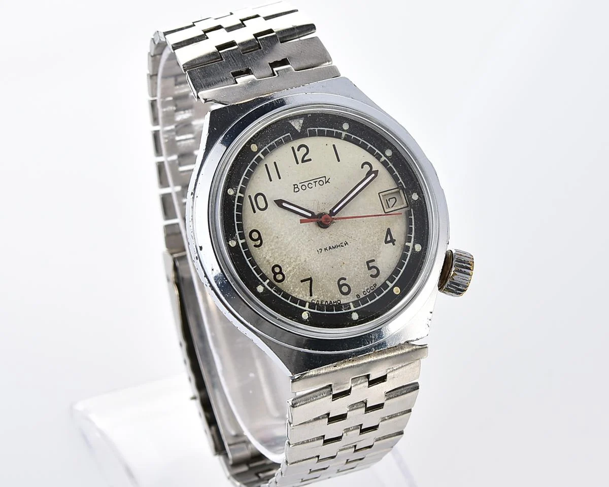 Uncommon domestic Soviet mechanical Vostok with crown on 4 o'clock