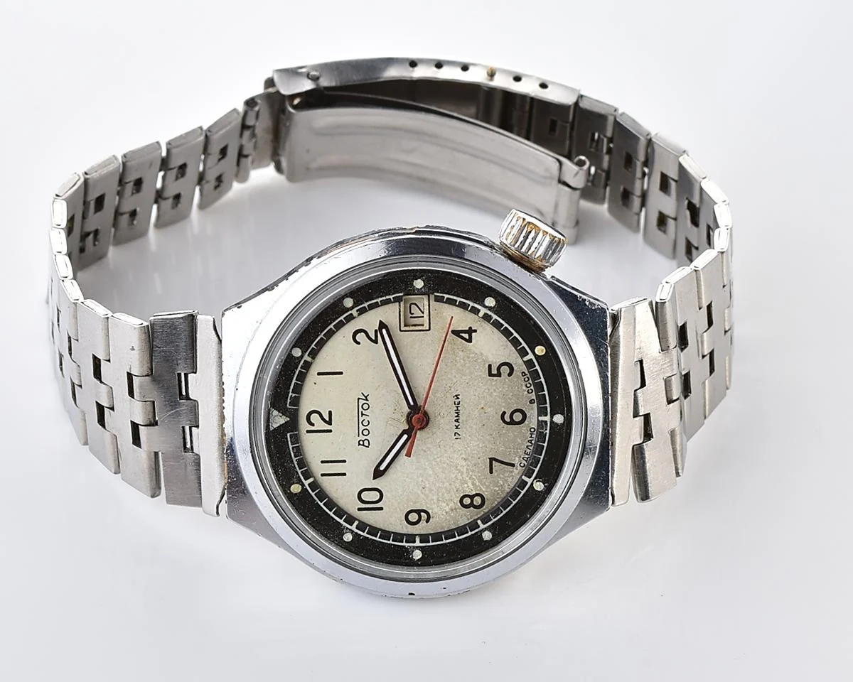 Uncommon domestic Soviet mechanical Vostok with crown on 4 o'clock