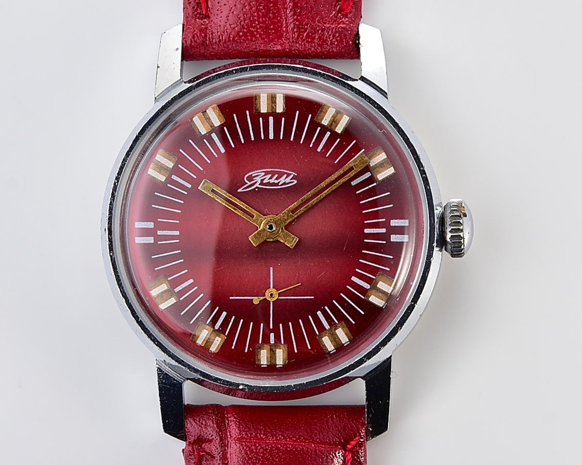 ZiM soviet mechanical wrist watch with crimson dial
