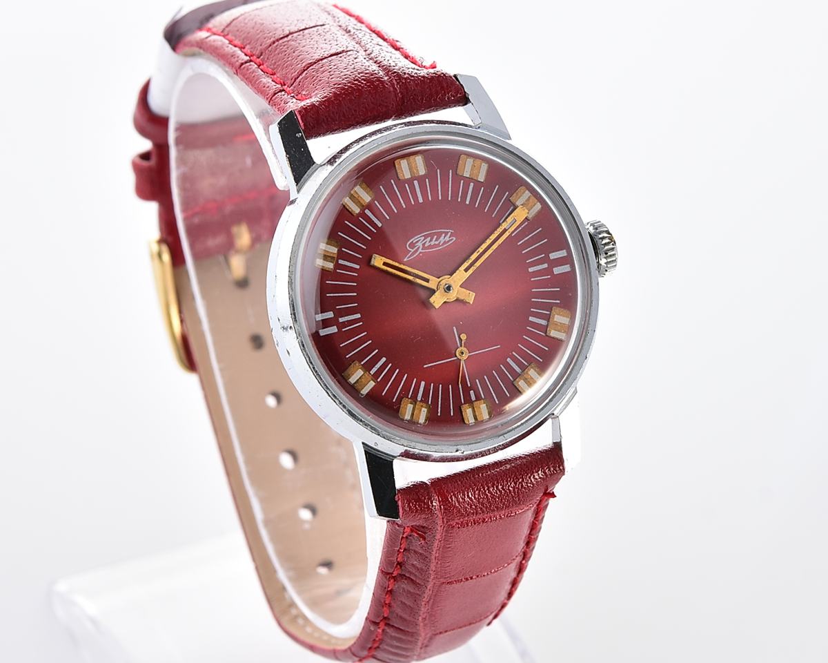 ZiM soviet mechanical wrist watch with crimson dial