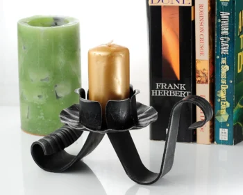 Vintage Soviet Wrought Iron Style Candle Holder – Black Metal Tulip Petal Candlestick