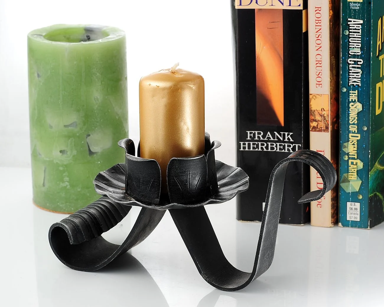 Vintage Soviet Wrought Iron Style Candle Holder – Black Metal Tulip Petal Candlestick