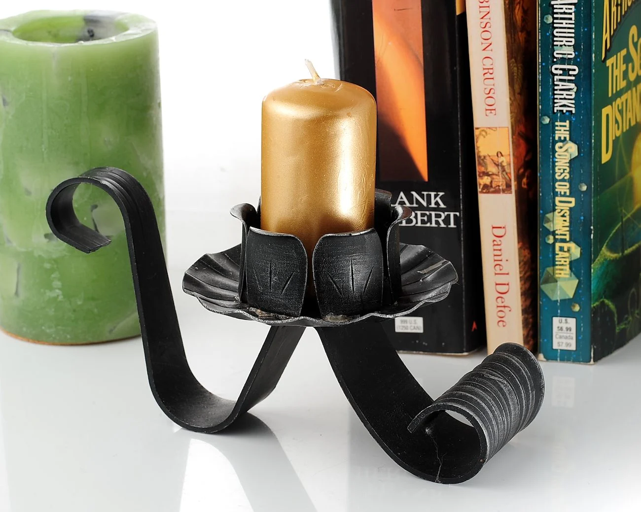 Vintage Soviet Wrought Iron Style Candle Holder – Black Metal Tulip Petal Candlestick