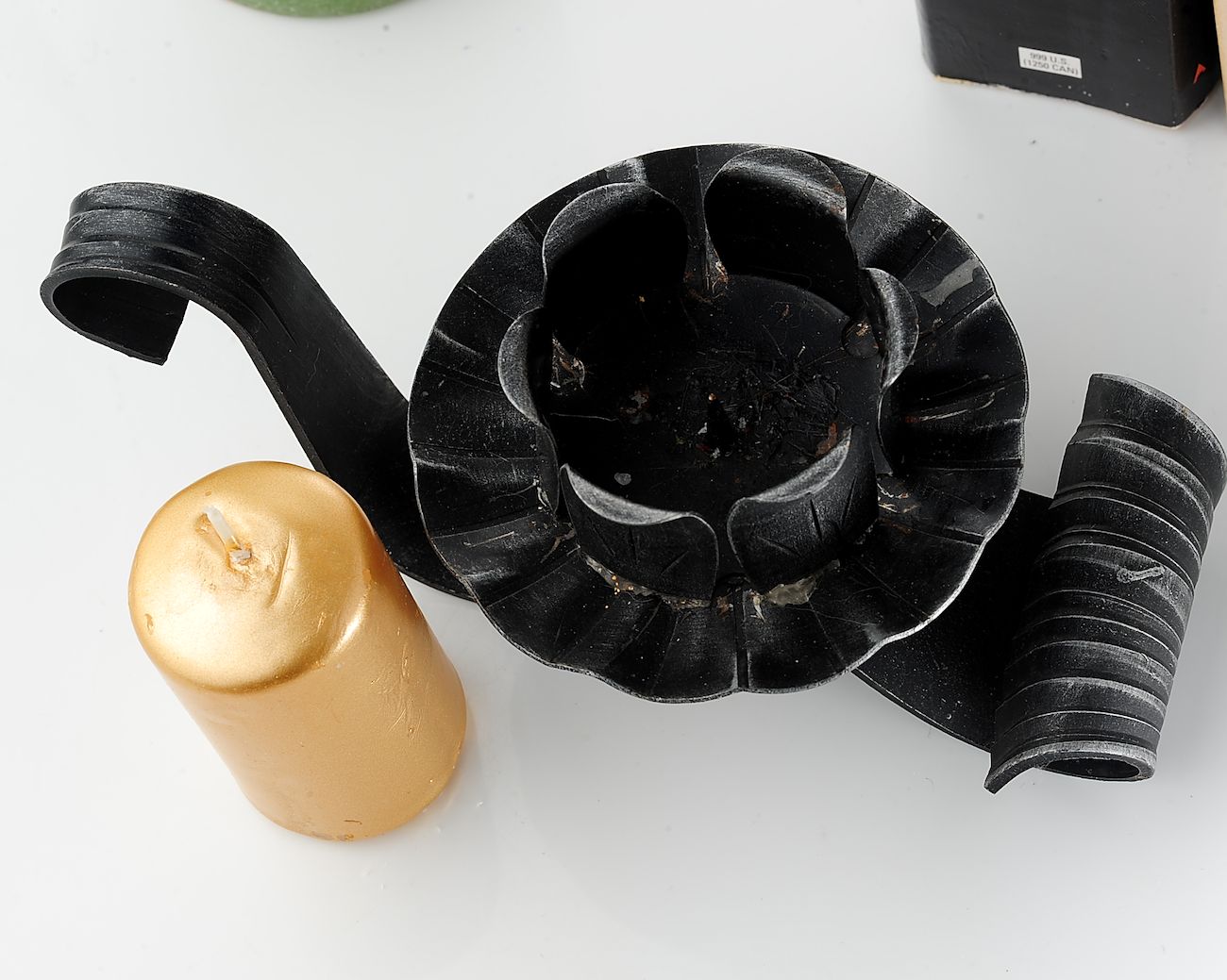 Vintage Soviet Wrought Iron Style Candle Holder – Black Metal Tulip Petal Candlestick