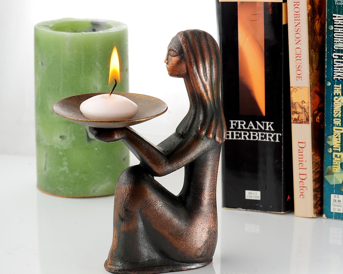 Vintage Soviet Mid-Century Modern Candle Holder – Elegant Kneeling Woman Figurine