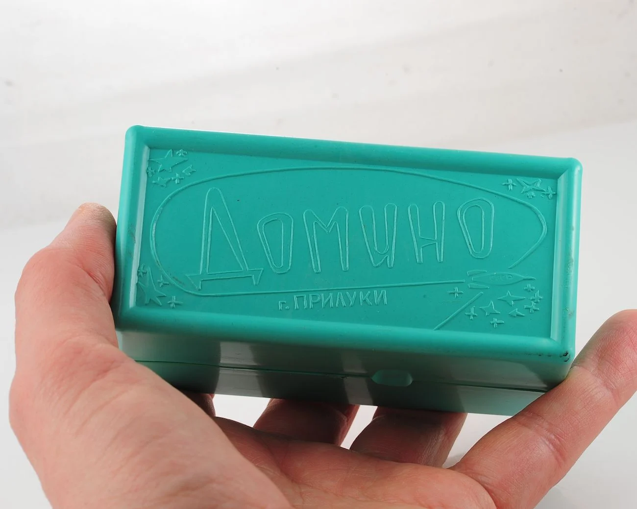 Vintage Soviet Domino set in a turquoise space-age box – rocket & stars lid, Sputnik-pattern tiles, made in Pryluky - Image 11
