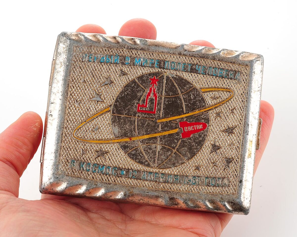 soviet cigarette case Union USSR Business Card ID Holder Wallet Communist Hammer and Sickle Propaganda Russia Space Race Cosmonaut Soviet Cigarette Case Polotsk Metal