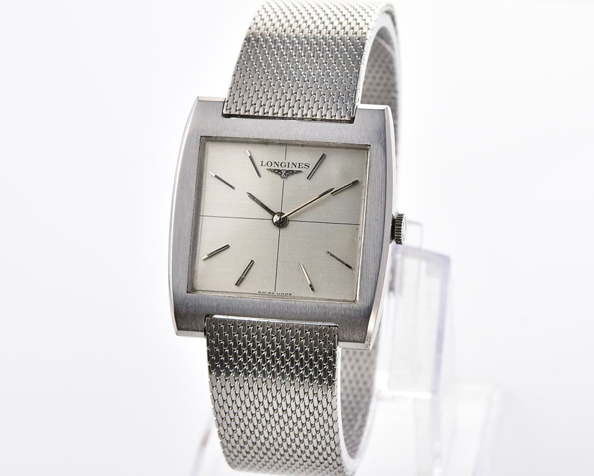 Vintage 1970 Longines Dress - Ultra-Slim Cushion Case with Original Factory Mesh Bracelet