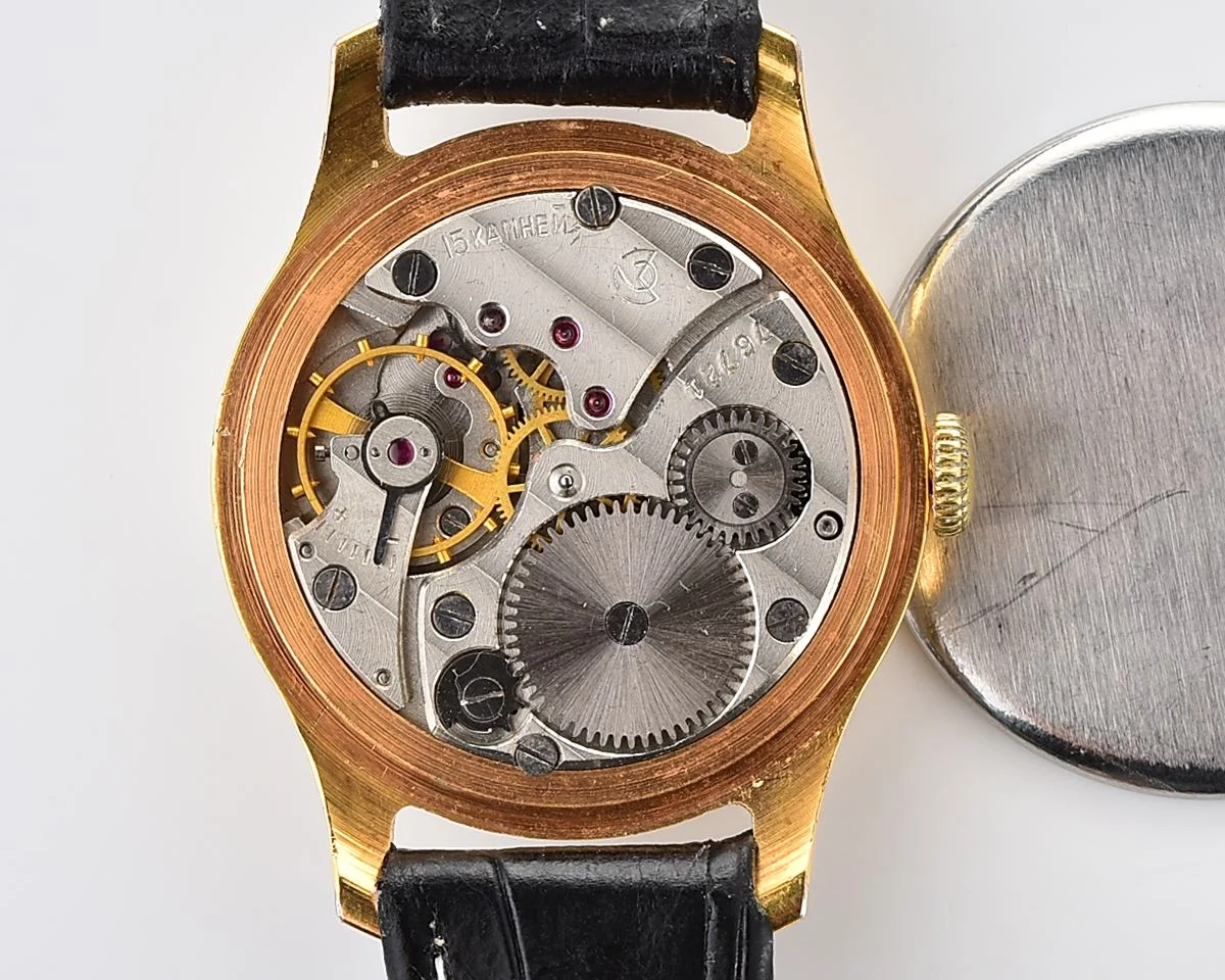Vintage gold-plated Soviet mechanical Pobeda, 2MChZ from the 1950s