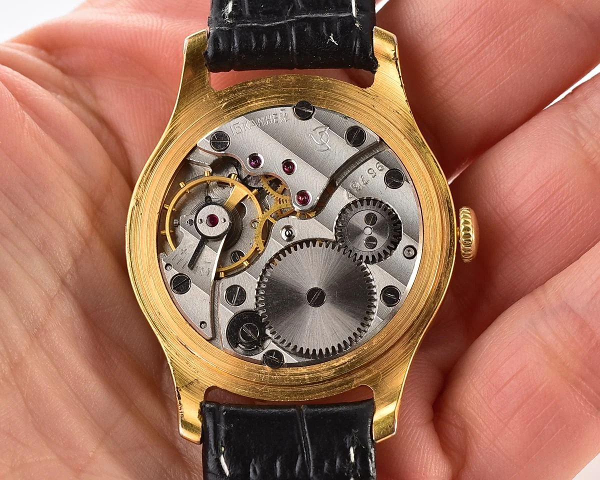 Vintage Soviet mechanical Pobeda watch with rare textured dial, 2MChZ from 1950s