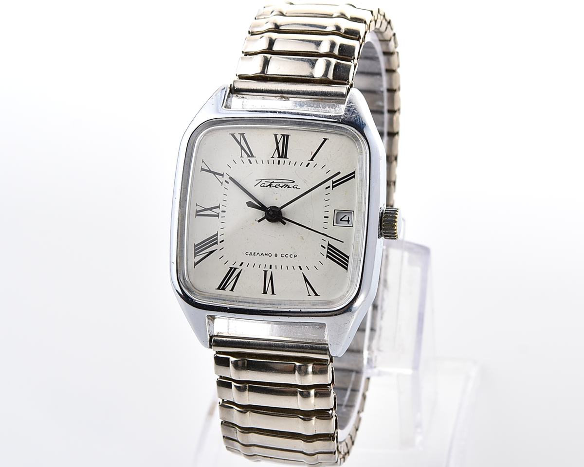 Vintage soviet mechanical watch "Raketa" with roman numerals on the dial
