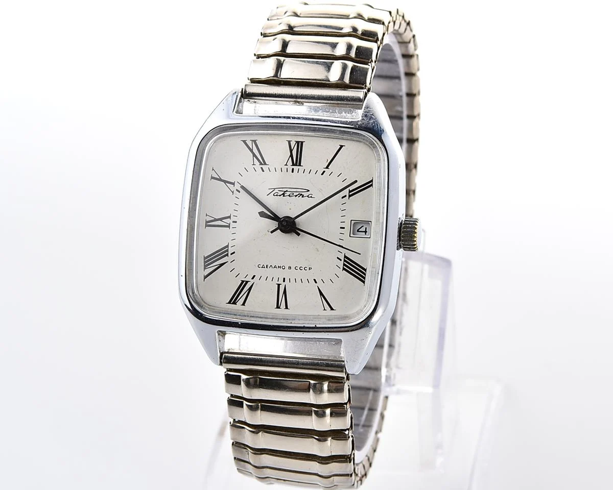 Vintage Soviet mechanical watch "Raketa" with roman numerals on the dial