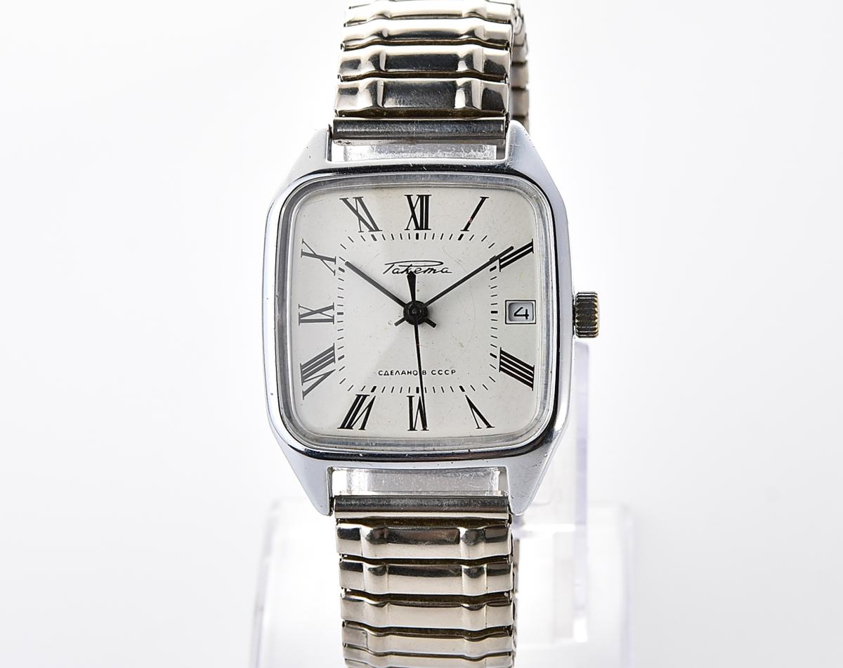 Vintage soviet mechanical watch "Raketa" with roman numerals on the dial
