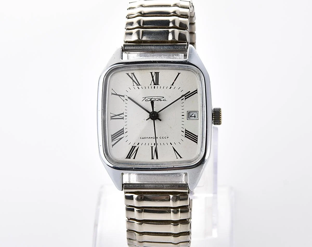 Vintage Soviet mechanical watch "Raketa" with roman numerals on the dial
