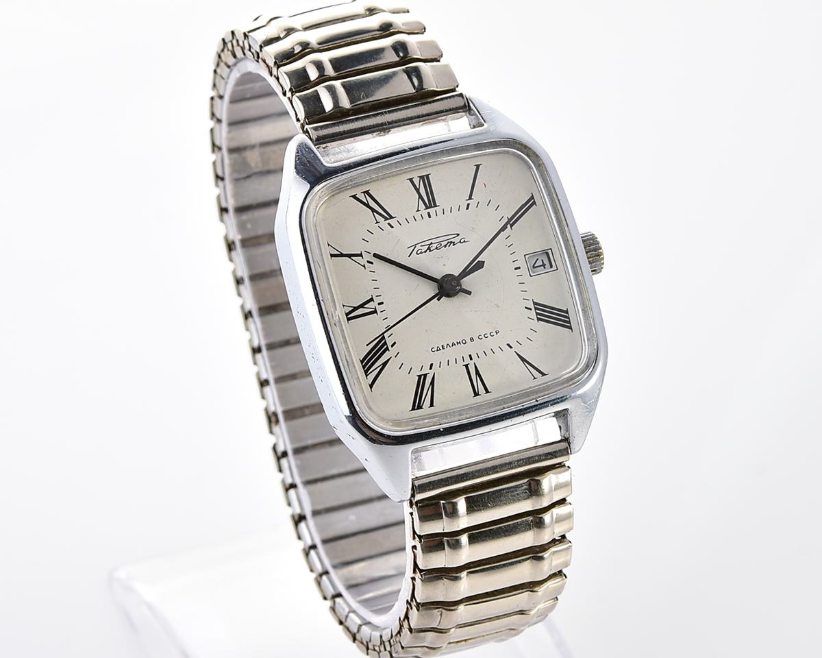 Vintage soviet mechanical watch "Raketa" with roman numerals on the dial