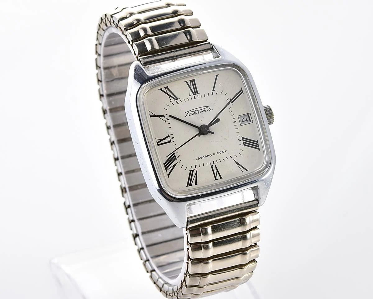Vintage Soviet mechanical watch "Raketa" with roman numerals on the dial