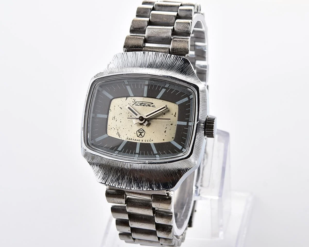 Vintage Soviet Raketa mechanical wristwatch with unusual body