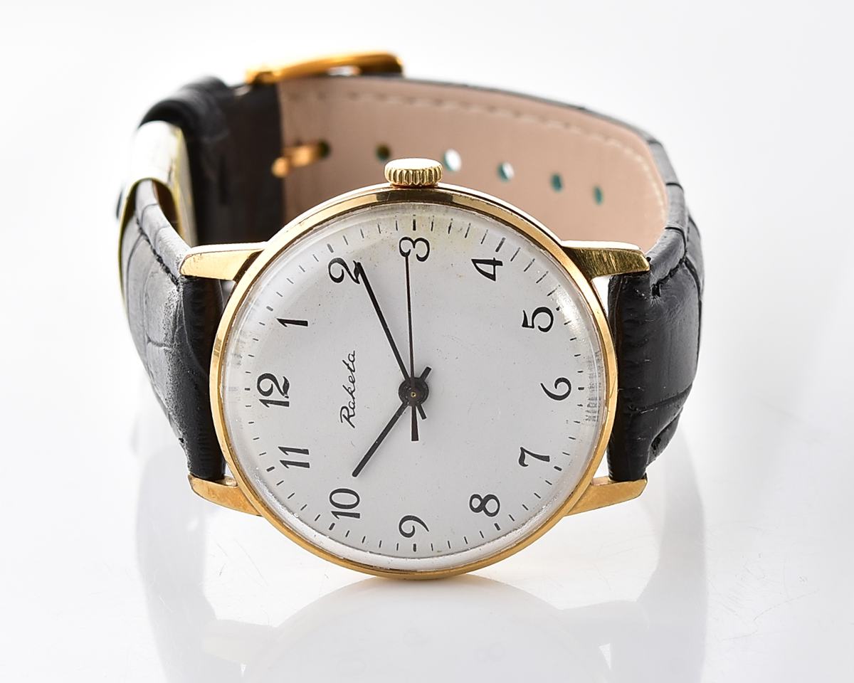 Gold-plated soviet RAKETA elegant vintage wristwatch