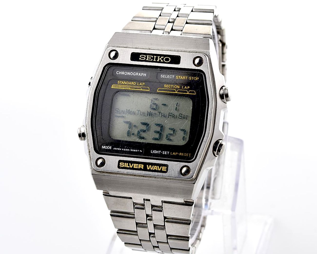 Vintage Seiko Silver Wave A229-5050 Digital Chronograph, from