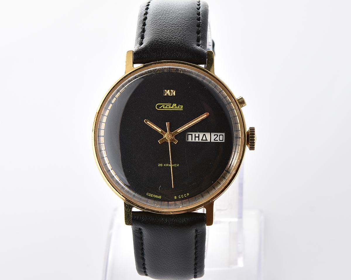 Excellent Slava soviet gold-plated mechanical vintage watch