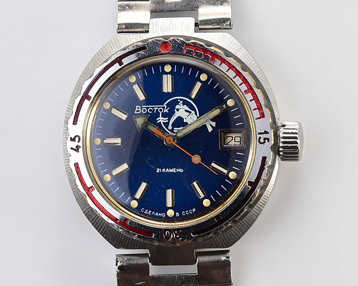 Vostok Amphibia Diver (Scuba Dude) wristwatch with a vintage stainless steel bracelet