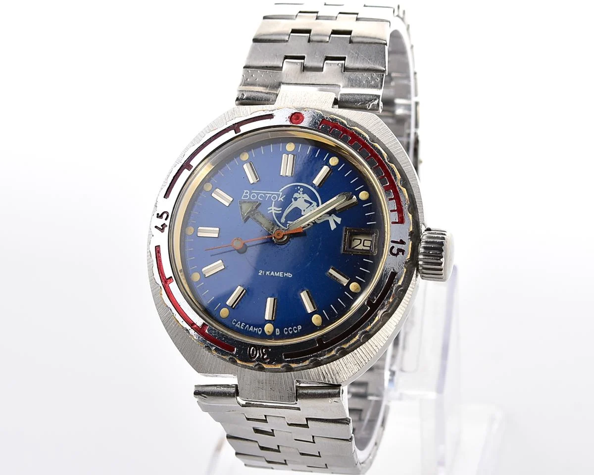 Vostok Amphibia Diver (Scuba Dude) wristwatch with a vintage stainless steel bracelet