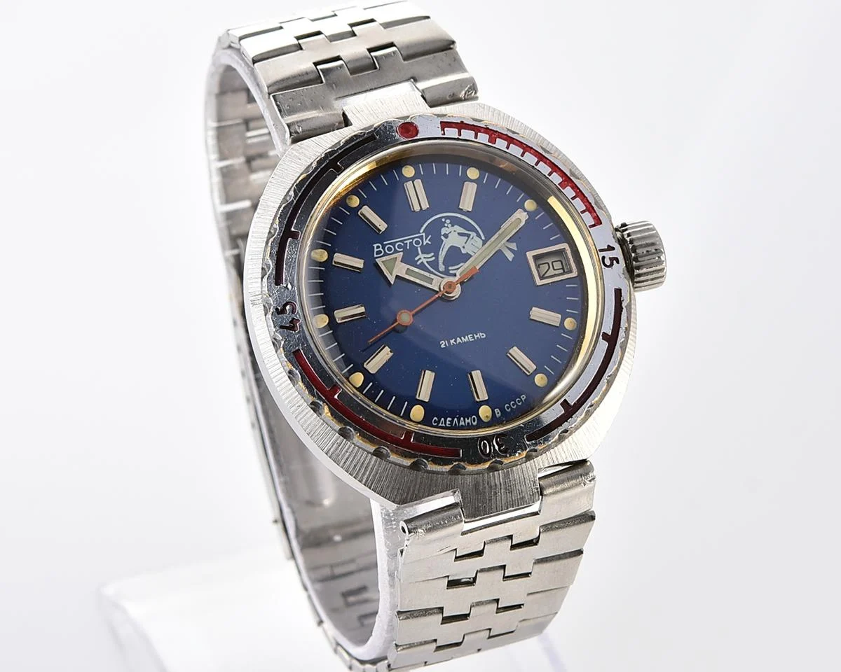 Vostok Amphibia Diver (Scuba Dude) wristwatch with a vintage stainless steel bracelet